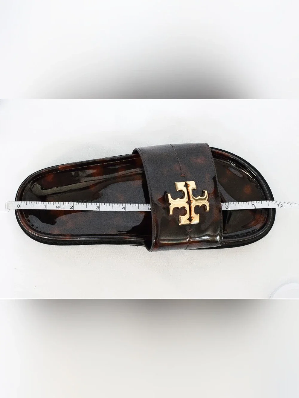 Tory Burch Everly Anatomic Lug Slide Sandals Tortoise Shell Leather Brown Size 7